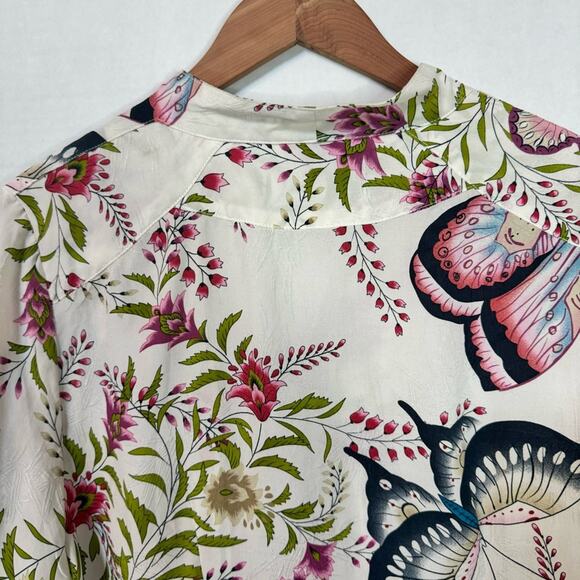 Citron Silk Butterfly Print Button Up Blouse - Picture 6 of 13